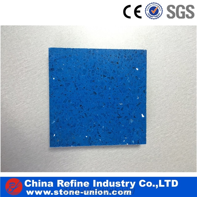 Crystal Quartz for Kitchen and Vanity,Blue Quartz Tiles for Floor or Wall,Blue Artificial Quartz Stone Tile and Slab,Quartz Slab Pure Blue