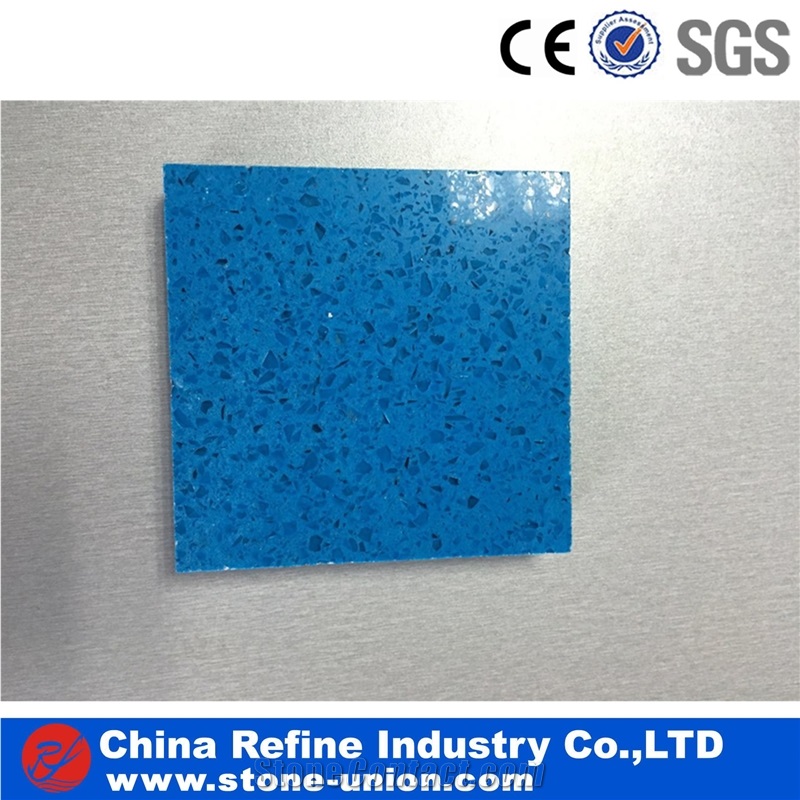 Crystal Quartz for Kitchen and Vanity,Blue Quartz Tiles for Floor or Wall,Blue Artificial Quartz Stone Tile and Slab,Quartz Slab Pure Blue