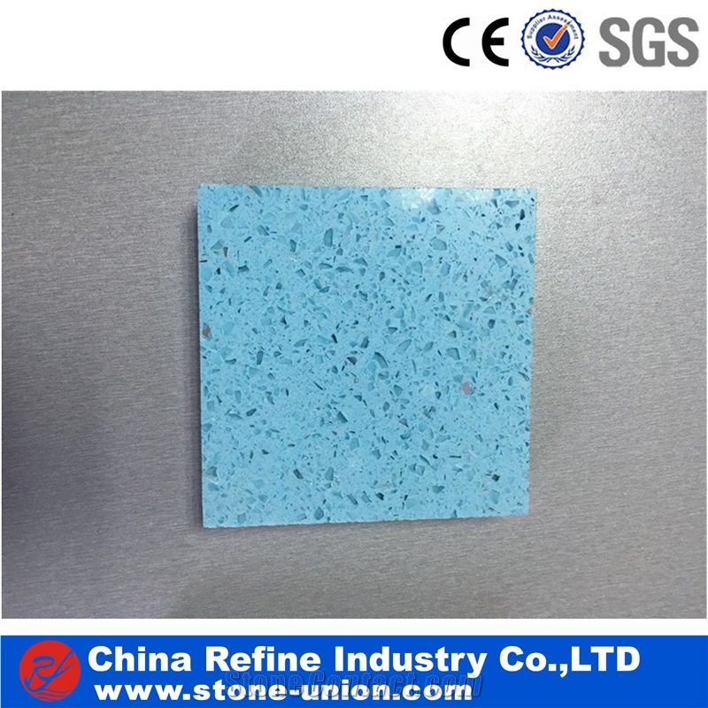 Crystal Quartz for Kitchen and Vanity,Blue Quartz Tiles for Floor or Wall,Blue Artificial Quartz Stone Tile and Slab,Quartz Slab Pure Blue