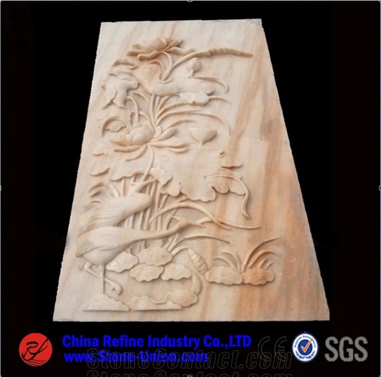 Decorative Stone Lotus Flower Marble Relief, Pink Marble Reliefs,Engravings,Relieve,Wall Reliefs,Relievos,Relief Design,Relief Carving