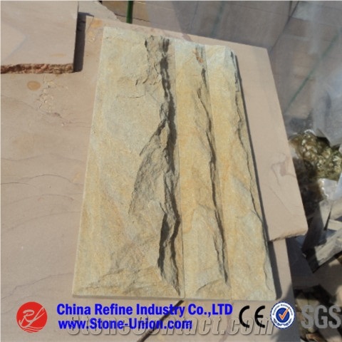 Exterior Golden Sandstone Mushroom Wall Cladding, China Yellow Sandstone for Construction Stone, Ornamental Stone