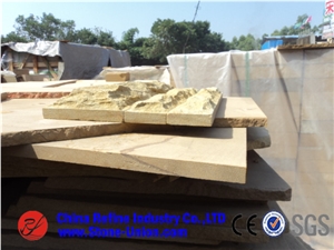 Exterior Golden Sandstone Mushroom Wall Cladding, China Yellow Sandstone for Construction Stone, Ornamental Stone