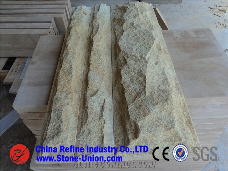 Exterior Golden Sandstone Mushroom Wall Cladding, China Yellow Sandstone for Construction Stone, Ornamental Stone