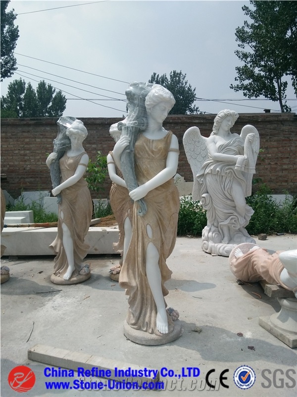 Female Decoration Western Statues, White Marble Western Statues, Chirldren Stone Carving for Garden Decoration