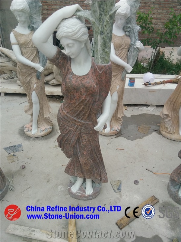 Female Decoration Western Statues, White Marble Western Statues, Chirldren Stone Carving for Garden Decoration