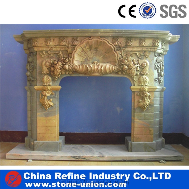 Golden Yellow Marble Fireplace in Discuont Price, Cheap Golden Fireplace,White Fireplace Mantel,Modern Fireplace Mantel,Stone Fireplace Mantel
