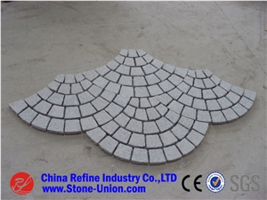Grey Granite Mesh Cobble Stone, G603 Cube Stone Pavers on Mesh, Grey Granite Walkway Pavers