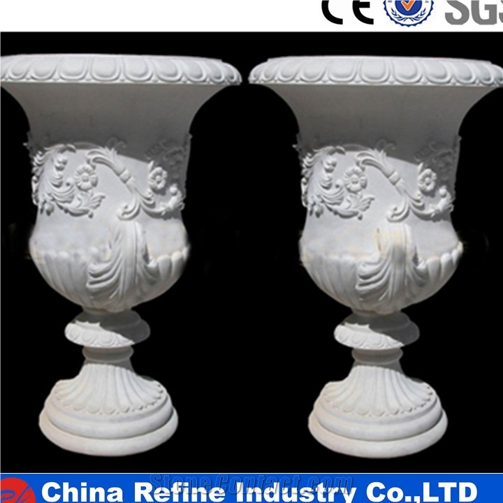 Hand Carved Garden Stone Planter Pot Sets,Outdoor Sculpture Flower Stand Exterior Vases