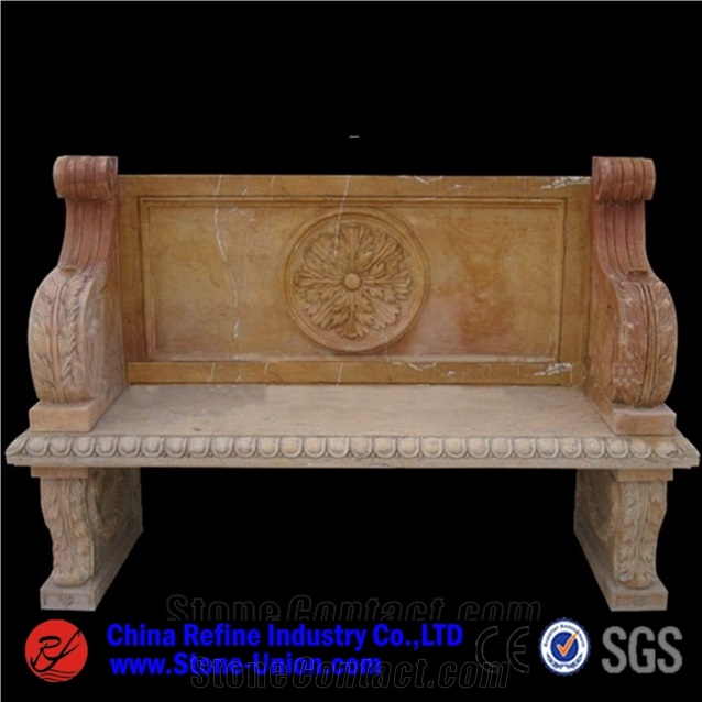 Handcrafted Yellow Marble Stone Garden Bench,Garden Bench,Exterior Furniture,Outdoor Benches,Park Benches,Patio Bench