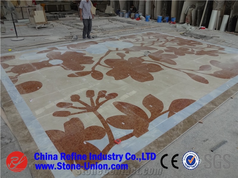 Irregular Red Marble Waterjet Pattern for Hotel Floor,China Multicolor Marble Water Jet Medallion,Square Medallions Bulding Decration