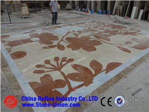 Irregular Red Marble Waterjet Pattern for Hotel Floor,China Multicolor Marble Water Jet Medallion,Square Medallions Bulding Decration