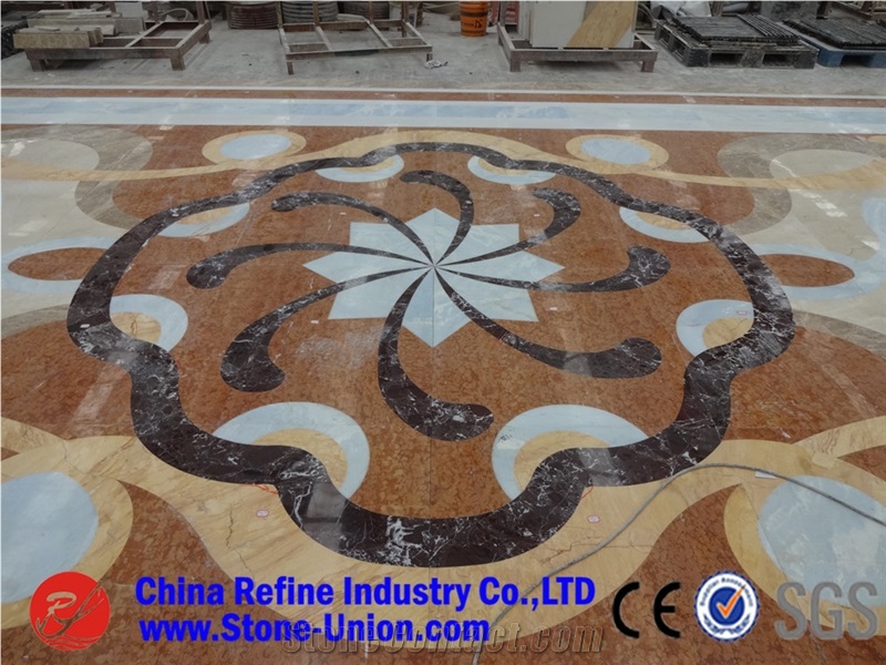 Irregular Red Marble Waterjet Pattern for Hotel Floor,China Multicolor Marble Water Jet Medallion,Square Medallions Bulding Decration