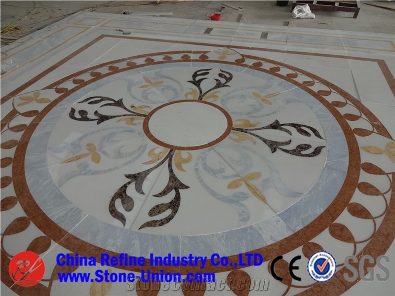 Irregular Red Marble Waterjet Pattern for Hotel Floor,China Multicolor Marble Water Jet Medallion,Square Medallions Bulding Decration