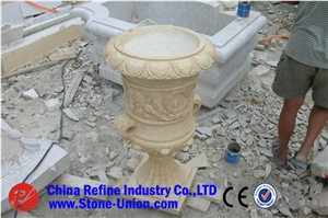 Beige Marble Flower Pot Good Design For Landscape