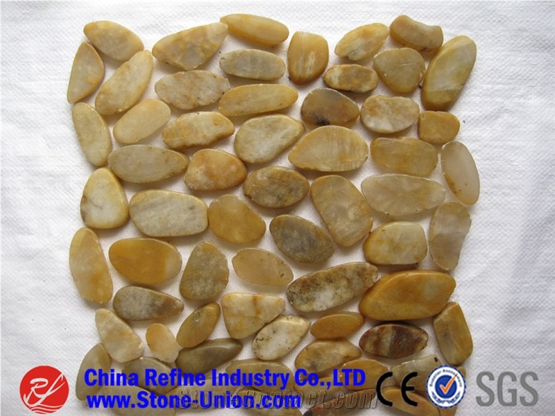Pebble Tile Mosaic Pebble Beige Stone with Mesh,Pebble Mosaic for Bathroom&Kitchen/Interior Decoration
