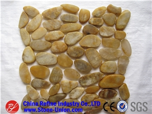 Pebble Tile Mosaic Pebble Beige Stone with Mesh,Pebble Mosaic for Bathroom&Kitchen/Interior Decoration
