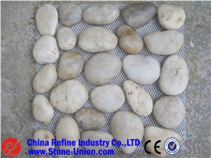 Pebble Tile Mosaic Pebble Beige Stone with Mesh,Pebble Mosaic for Bathroom&Kitchen/Interior Decoration