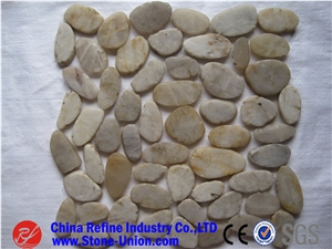 Pebble Tile Mosaic Pebble Beige Stone with Mesh,Pebble Mosaic for Bathroom&Kitchen/Interior Decoration