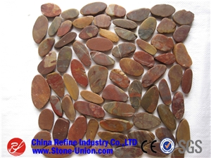 Pebble Tile Mosaic Pebble Beige Stone with Mesh,Pebble Mosaic for Bathroom&Kitchen/Interior Decoration