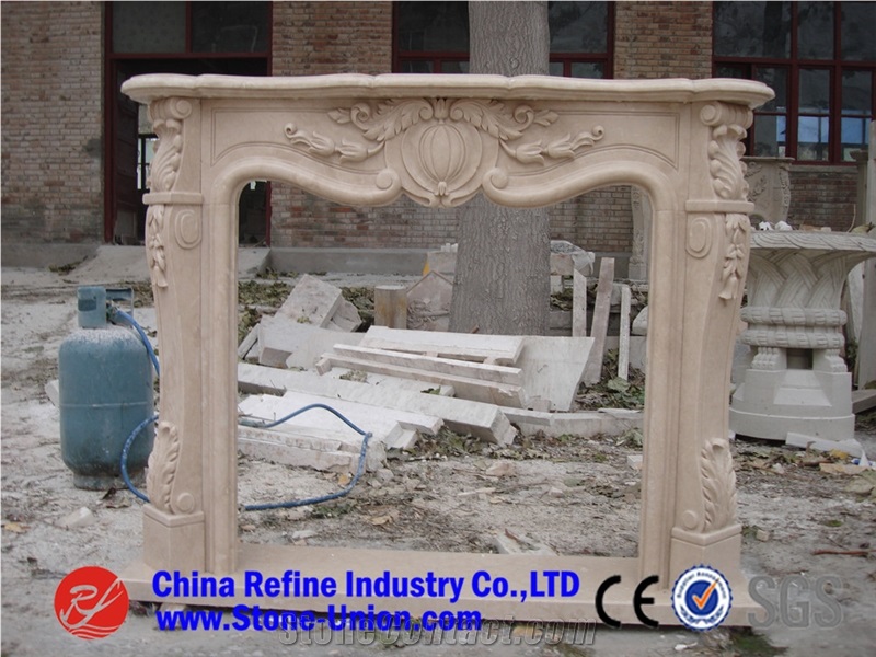Polished Yellow Marble Fireplace Mantel/Hearth/Design/Surround, Volakas Fireplace, Western Style Fireplace