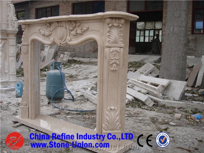 Polished Yellow Marble Fireplace Mantel/Hearth/Design/Surround, Volakas Fireplace, Western Style Fireplace