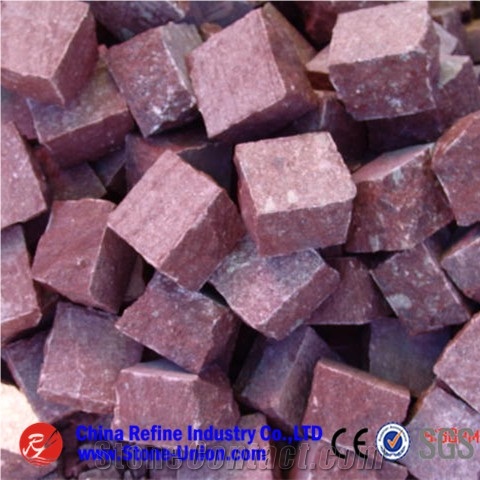 Red Porphyre Cube Stone Granite Cobble,Red Paving Stone,Natural Split Cubes,Blind Paving Stone,Walkway Pavers,Driveway Pavers