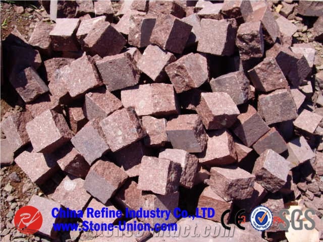 Red Porphyre Cube Stone Granite Cobble,Red Paving Stone,Natural Split Cubes,Blind Paving Stone,Walkway Pavers,Driveway Pavers