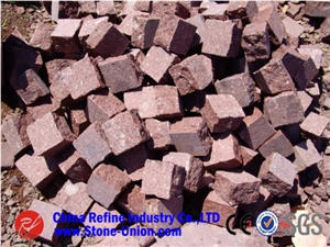 Red Porphyre Cube Stone Granite Cobble,Red Paving Stone,Natural Split Cubes,Blind Paving Stone,Walkway Pavers,Driveway Pavers