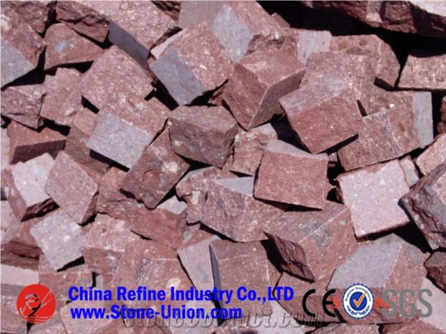 Red Porphyre Cube Stone Granite Cobble,Red Paving Stone,Natural Split Cubes,Blind Paving Stone,Walkway Pavers,Driveway Pavers