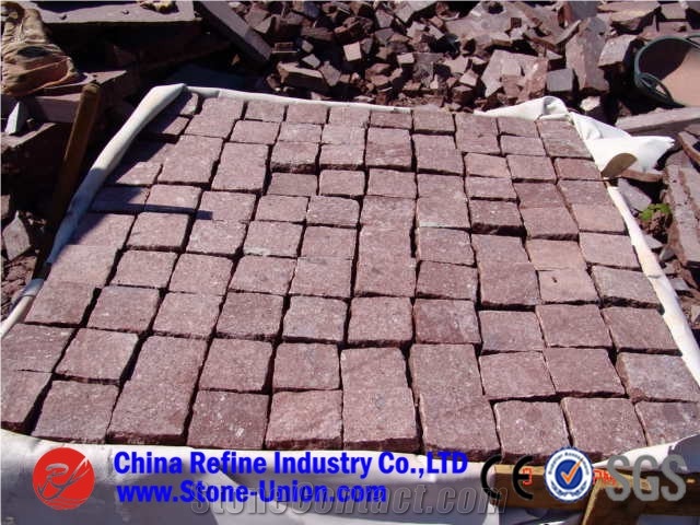 Red Porphyre Cube Stone Granite Cobble,Red Paving Stone,Natural Split Cubes,Blind Paving Stone,Walkway Pavers,Driveway Pavers