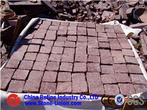 Red Porphyre Cube Stone Granite Cobble,Red Paving Stone,Natural Split Cubes,Blind Paving Stone,Walkway Pavers,Driveway Pavers