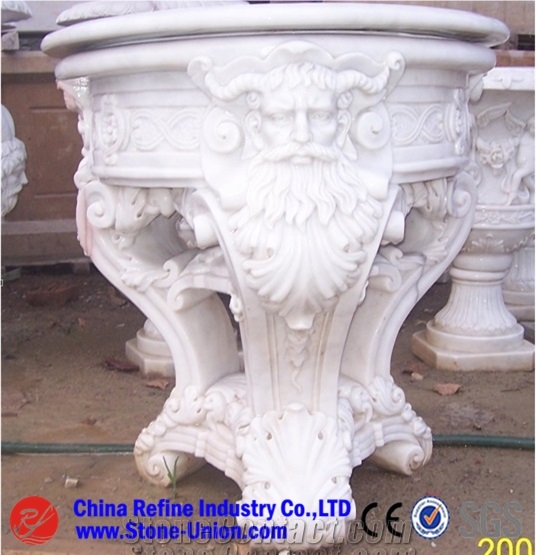 Round Garden Planters Bowl Pots , Round Flower Planter Box & Planter Pots , Granite Carved Landscaping Planters and Outdoor Vase