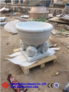 White Grainte Round Planter Pots,Granite Carved Flower Pot