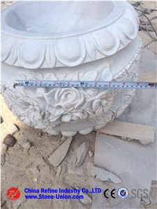 White Grainte Round Planter Pots,Granite Carved Flower Pot