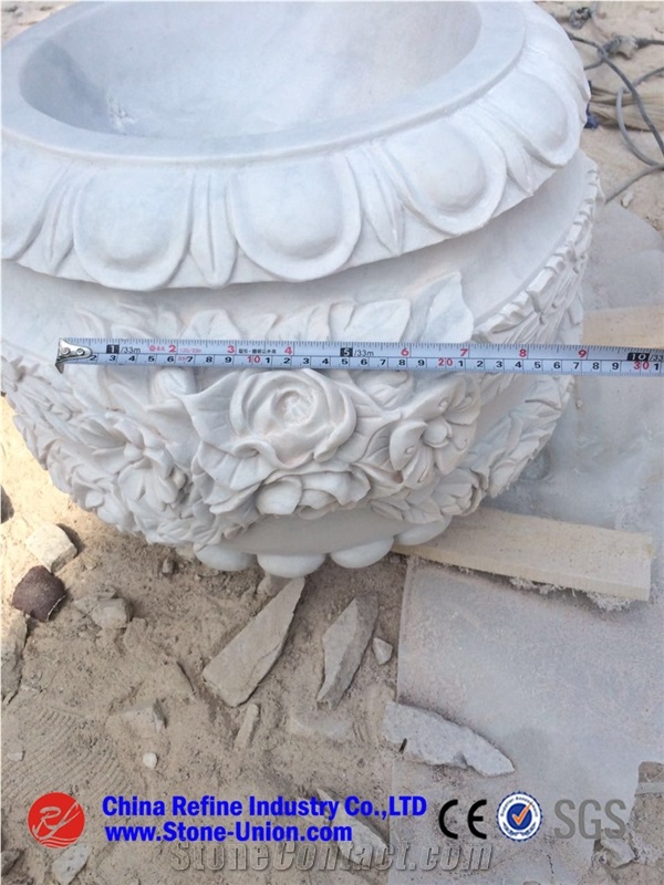 White Marble Planter Pots Exterior Flower Vase For Garden