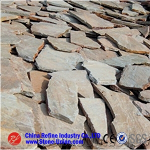 Wood Yellow Slate (Natural Edge), Yellow Slate Flagstone,Random Flagstones,Irregular Flagstones,Flagstone Wall,Flagstone Walkway Pavers
