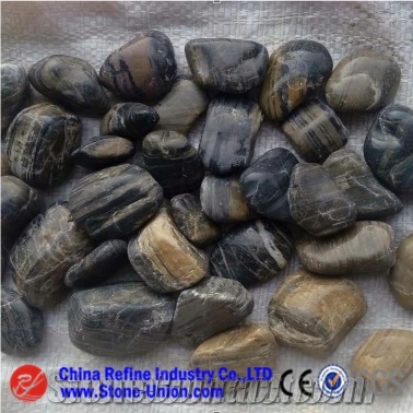 Wooden Grain Polished No Waxing Pebbles, Hot Pebble Driveway Design, Cheap Wood Vein Pebble Stone