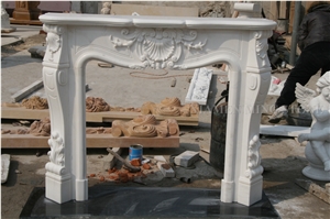 Western Style China Han White Pure White Marble Fireplace Mantel Sculptured Flower Carving Handcarved Fire Place Health
