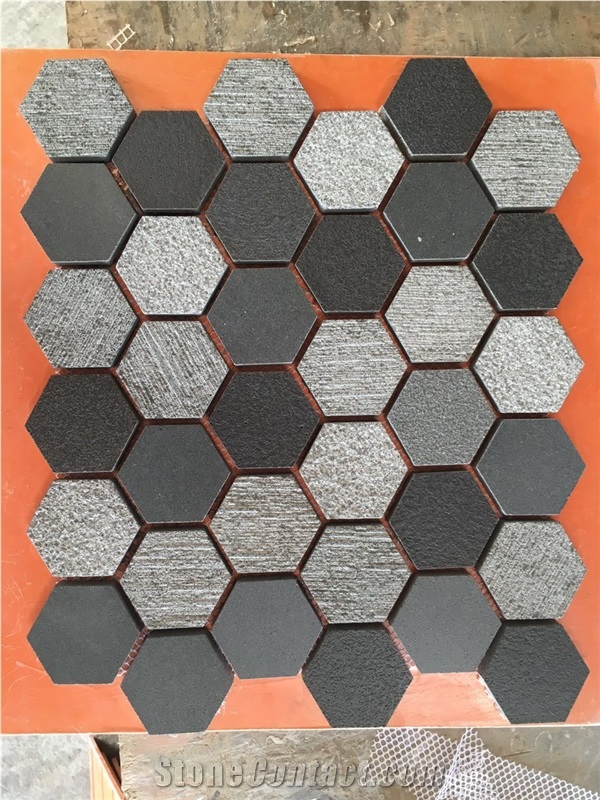 Black Basalt Polished,Honed Mosaic Tiles