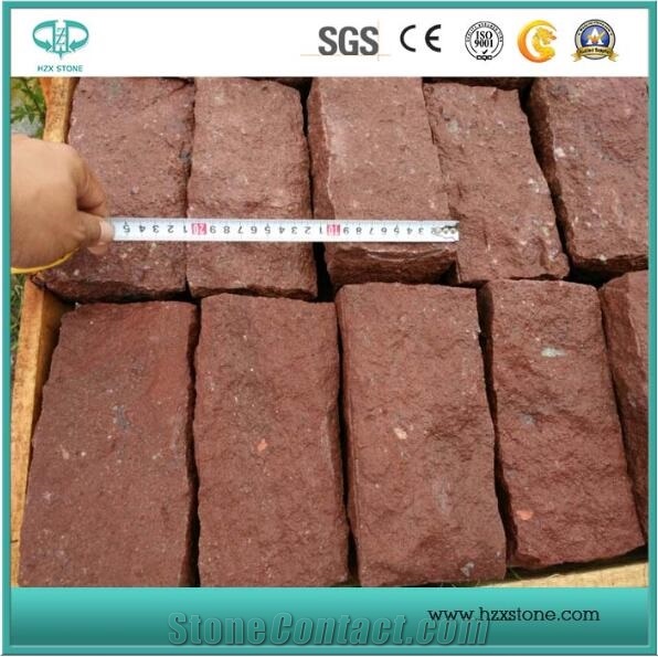 Hzx Red Porphyry/Pineapple for Flooring/Paving Stone/Cobble Stone/Landscaping Cubes Paver/Cobble/ Floor Covering