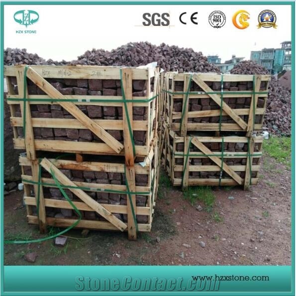Hzx Red Porphyry/Pineapple for Flooring/Paving Stone/Cobble Stone/Landscaping Cubes Paver/Cobble/ Floor Covering