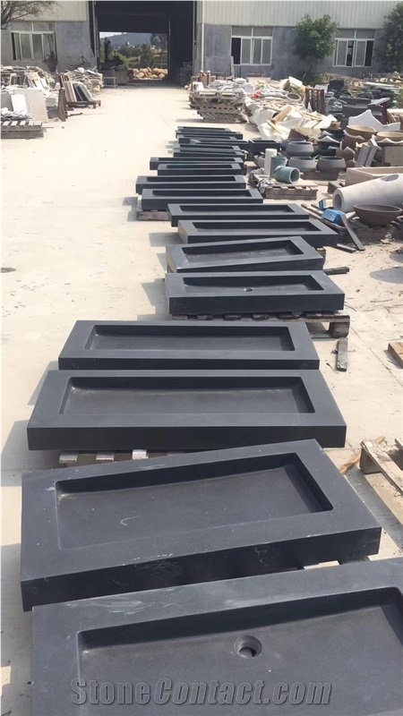 Black Granite Farm Sink Absolute Black Honed Vessel Sink for Hotel