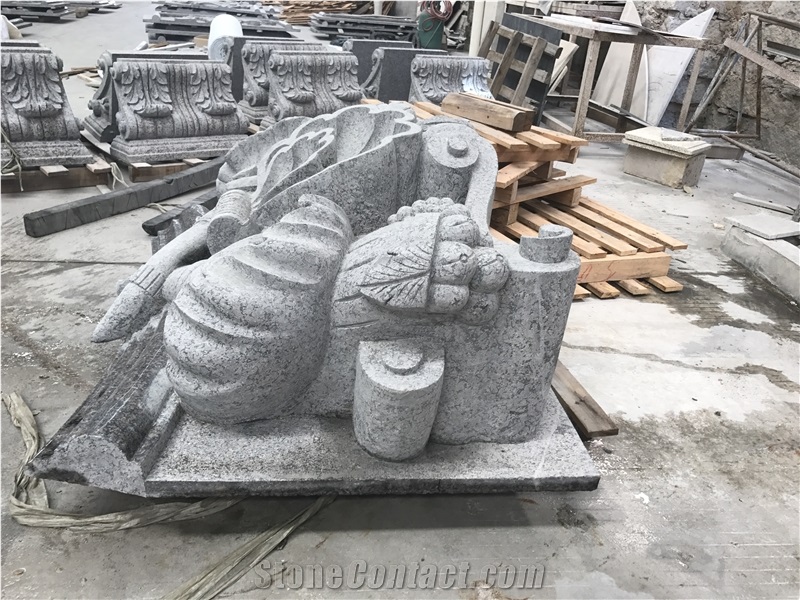 Grey Granite Stone Handcraft Art Design,Granite Flower Saculpture for Garden Decoration