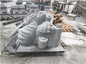 Grey Granite Stone Handcraft Art Design,Granite Flower Saculpture for Garden Decoration