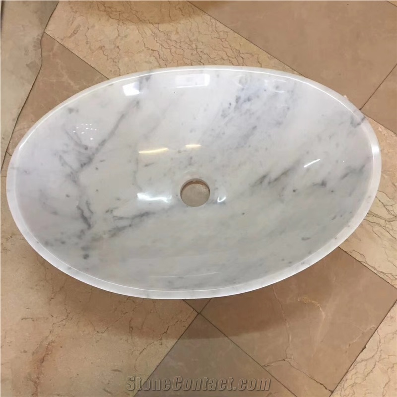 Round Marble Stone Sink Carrara Cd Oval Sink for Bathroom