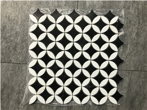 Crystal White China Black Nero Marquina Polished Marble Mosaic Pattern,Wall Floor Interior Decoration Customized Square Tile for Bathroom&Hotel