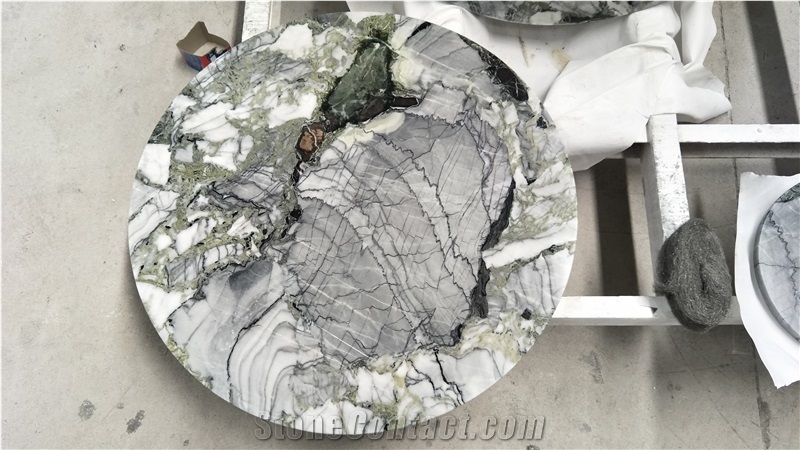 Natural Stone Green Jade Granite Round Table Work Tops for Outdoor, Furniture Reception Desk Luxury Design Special Pattern, Factory Good Edge Finish