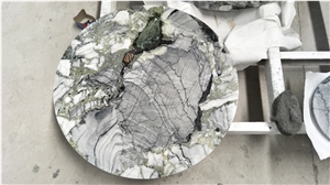 Natural Stone Green Jade Granite Round Table Work Tops for Outdoor, Furniture Reception Desk Luxury Design Special Pattern, Factory Good Edge Finish