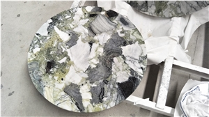 Natural Stone Green Jade Granite Round Table Work Tops for Outdoor, Furniture Reception Desk Luxury Design Special Pattern, Factory Good Edge Finish