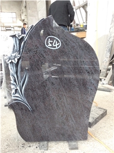 China Factory Direct Bahama Blue, Onion Blue Monuments Engraved Rose Flower, Western Style Headstone Cemetery, Personal Tombstone